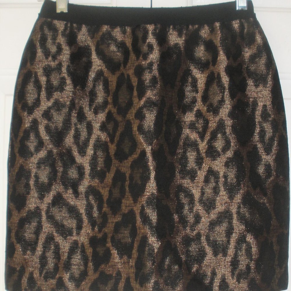 Ann Taylor Womens Black Gold Animal Print Skirt 0P